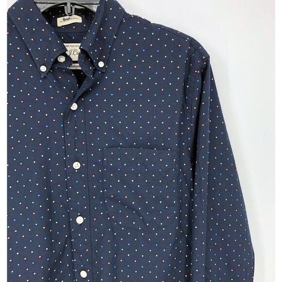 J.CREW Mens Slim Button Down Shirt Small Navy Blue Polka Dots Poplin BJ744 NWT - Picture 5 of 12